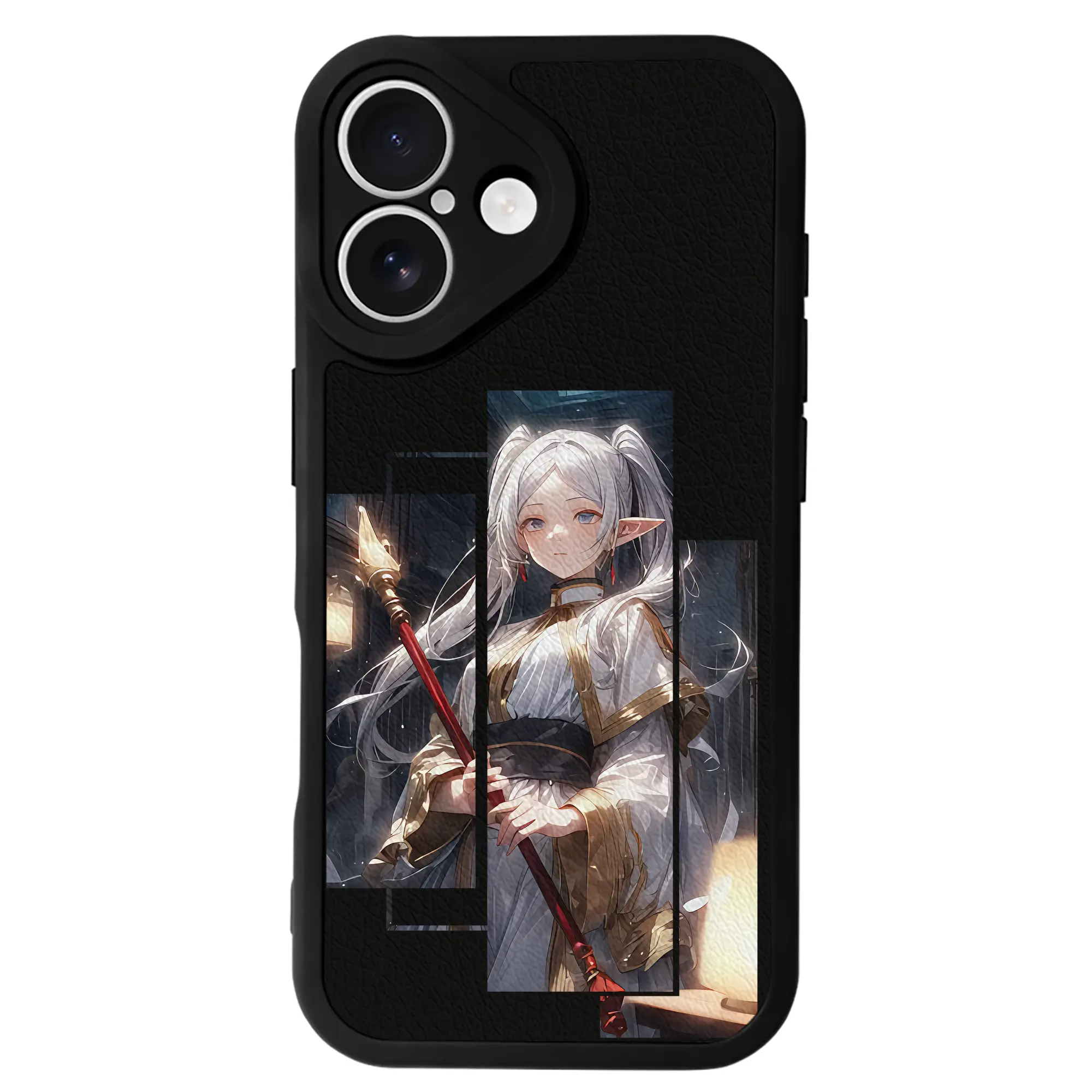 葬送のフリーレン（Frieren） グッズ,フリーレン（Frieren） - IPhone 16シリーズ対応 ・ シリコンスマホケース ・ レザー調 ・ 高精度フィット ・ 耐衝撃 ・ ワイヤレス充電対応 ・ 精密カット